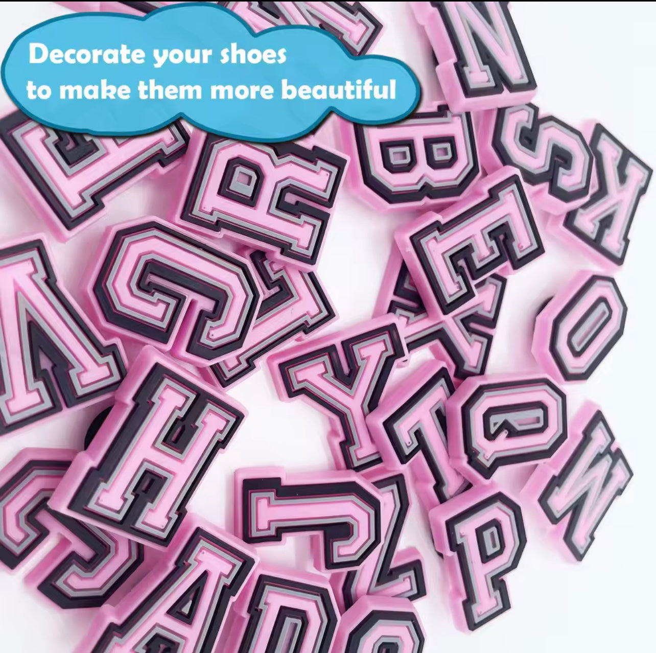 Pink Alphabet Letter Shoe Charms - 26 Different Designs - Snappiez Shoe Charms - Thousands Of Designs For Croc Shoes