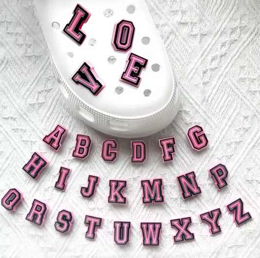 Pink Alphabet Letter Shoe Charms - 26 Different Designs - Snappiez Shoe Charms - Thousands Of Designs For Croc Shoes