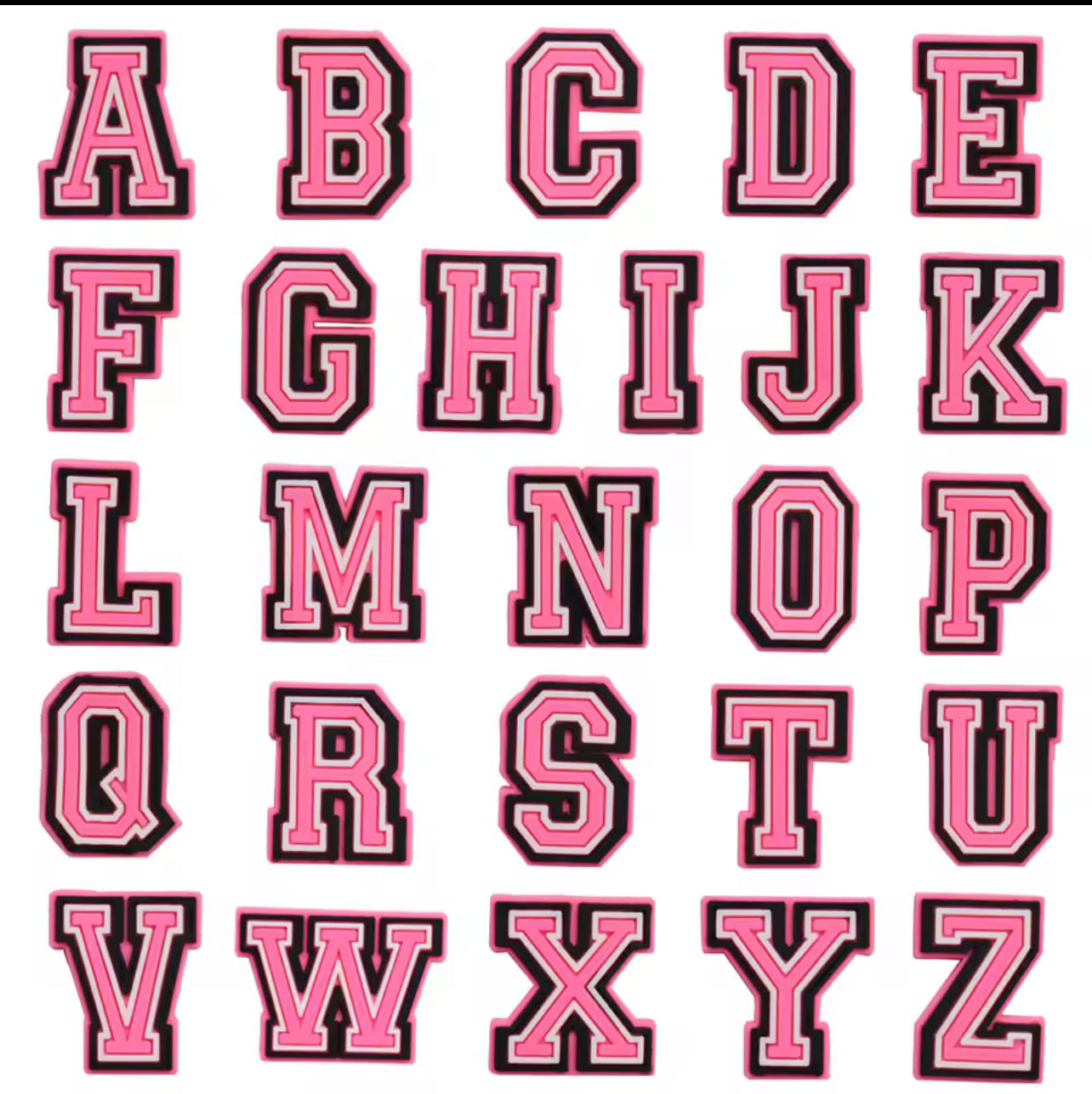 Pink Alphabet Letter Shoe Charms - 26 Different Designs - Snappiez Shoe Charms - Thousands Of Designs For Croc Shoes