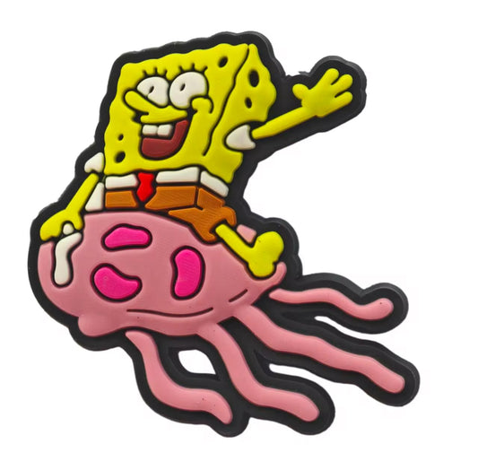 SpongeBob On Jellyfish Shoe Charm - Snappiez Shoe Charms - Thousands Of Designs For Croc Shoes